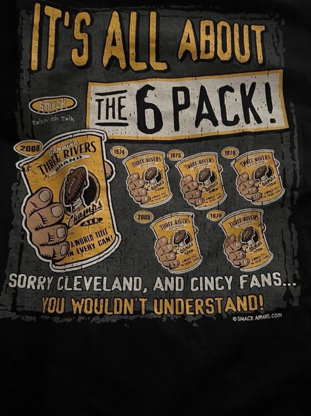 NFL Pittsburgh Steelers Dynasty Mens 2XL Three Rivers Beer 6 Pack Smack Talk Y2K - Picture 3 of 5